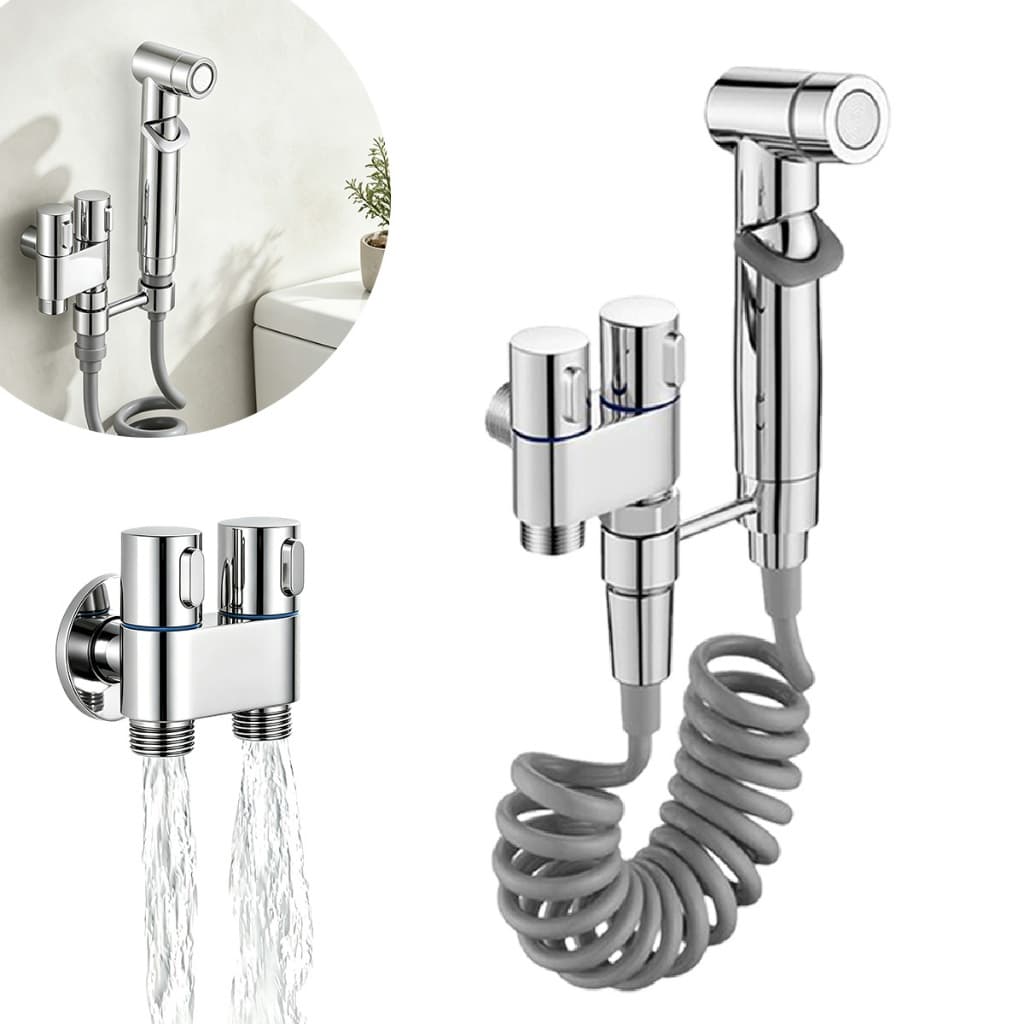 Ducha Higiênica Banheiro Com Registro Duplo Lavatório Kit Completo Inox Chuveirinho Higiene Pessoal Acessório