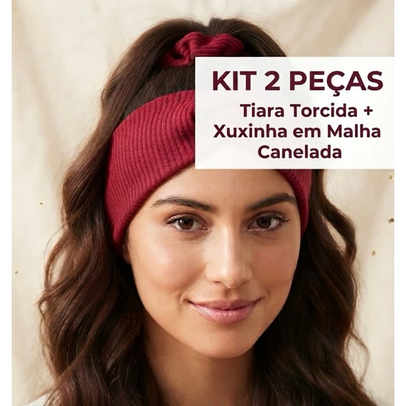 2 Kits de faixa de cabelo + scrunchie turbante tiara moda feminina acessório
