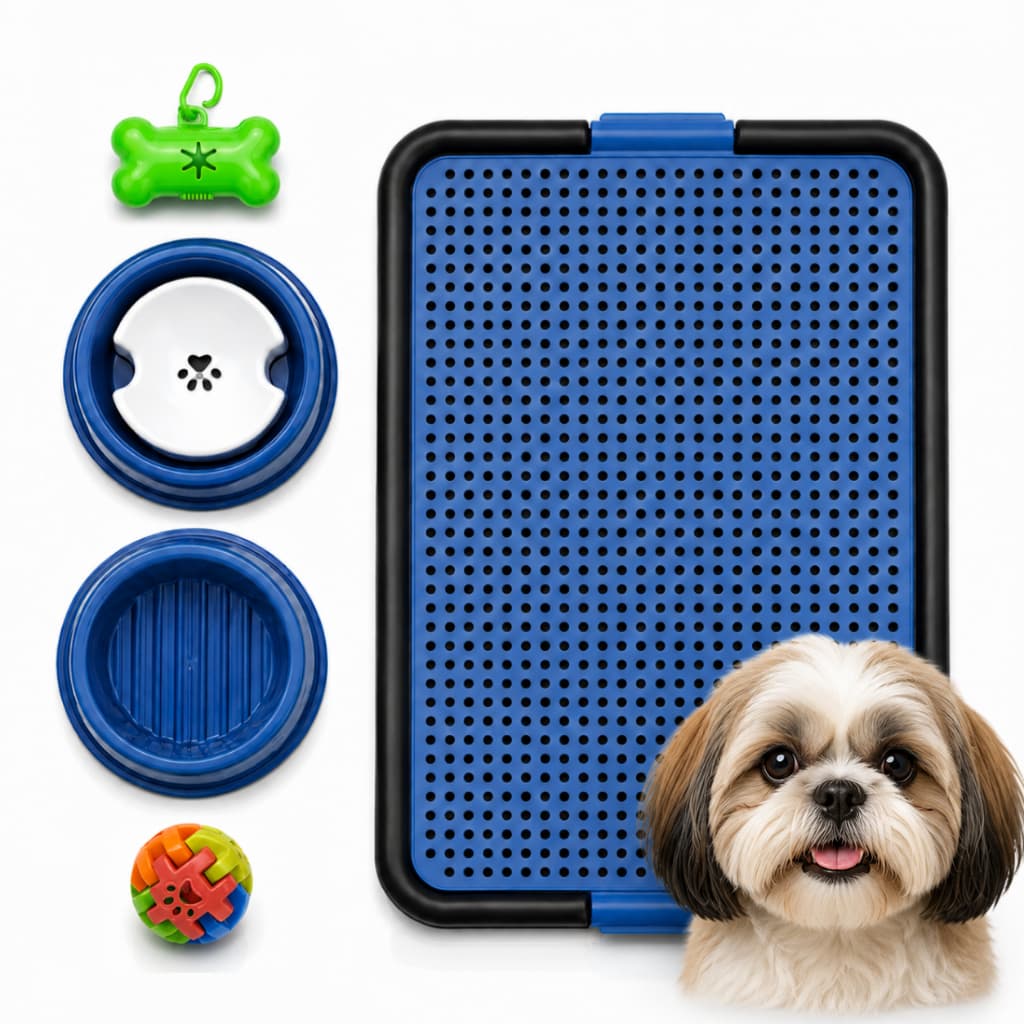 Kit Shih Tzu Enxoval Cachorro Pequeno 5 Itens Sanitário Comedouro Bebedouro Pelos Longos Brinquedo