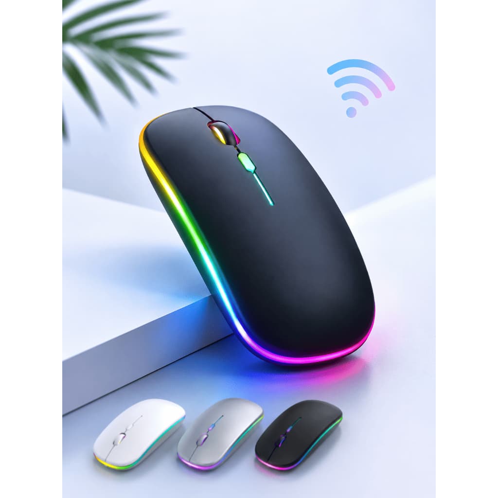 Mouse Sem Fio Bluetooth Recarregável RGB 1600 DPI Silencioso para Notebook e PC
