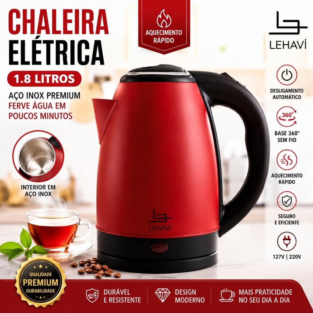 Chaleira Electrica Lehavi Inox 18 Litros Tecnologia Desligamento Automatico Aquecimento Rapido