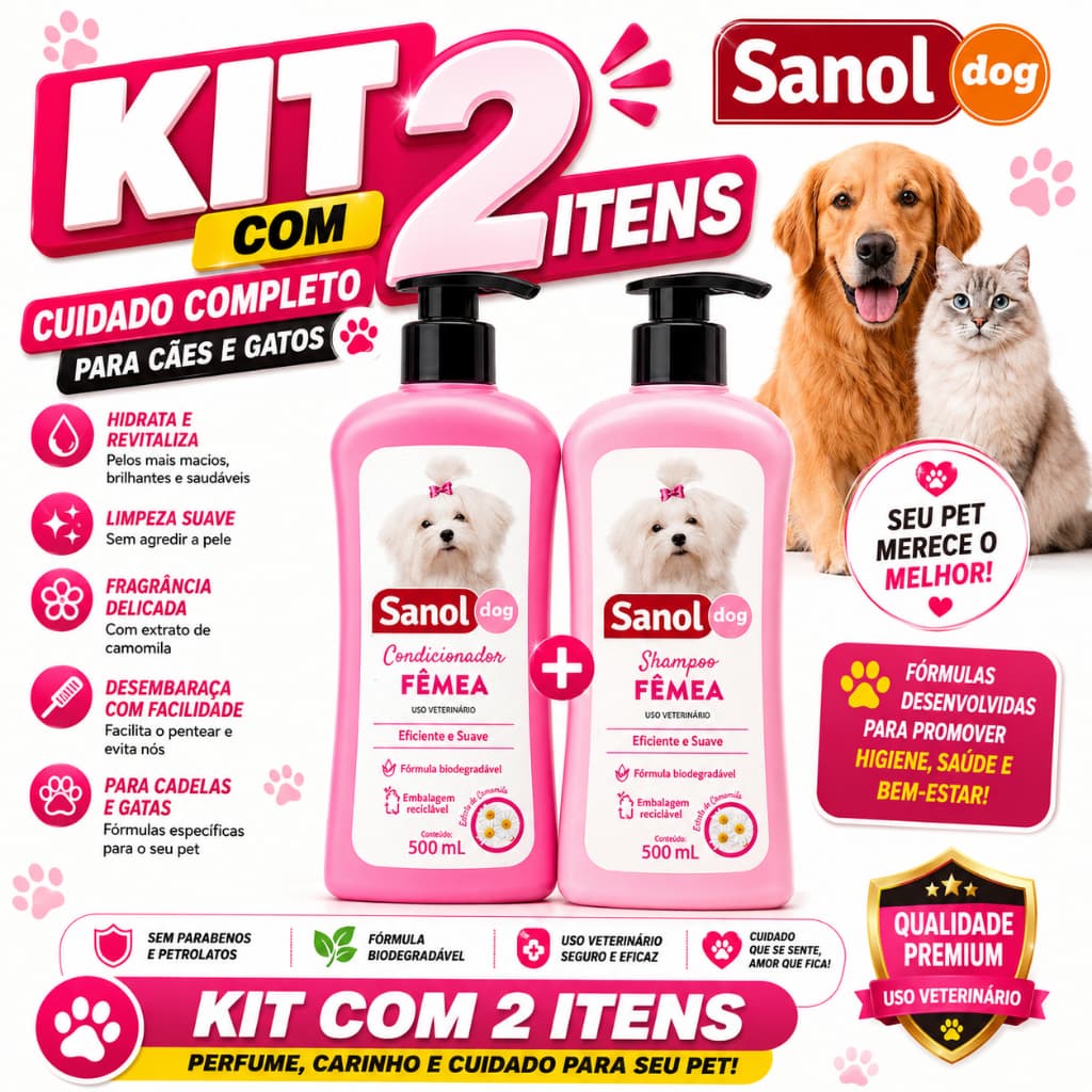 Kit Banho Sanol Dog Fêmea Shampoo + Condicionador 500ml