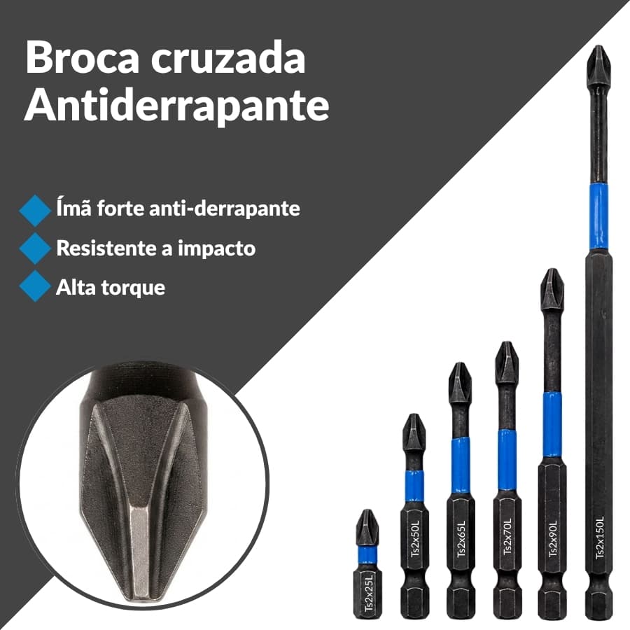 6 Pcs Chaves Bit PH2 Magnética Chave De Fenda Broca Auto Impacto Antiderrapante