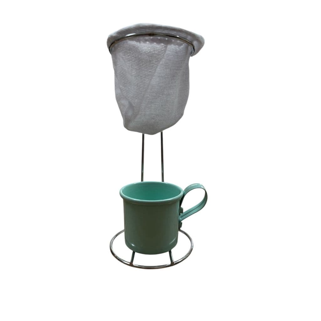 Coador de Pano Para Café Individual Com Suporte + Caneca de Alumínio Esmaltado – Café Gourmet Individual