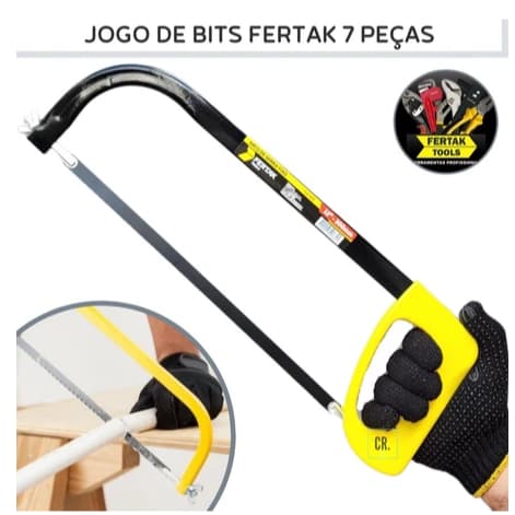 Arco de Serra Fixo Fertak Tools 12" 30cm em Aço e PVC Para Serrar Aço, Plástico Madeira Com Serrinha