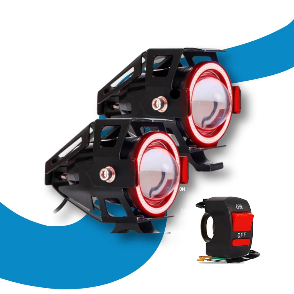 Par Farol De Milha Moto Angel U7 Vermelho 3 Efeitos
