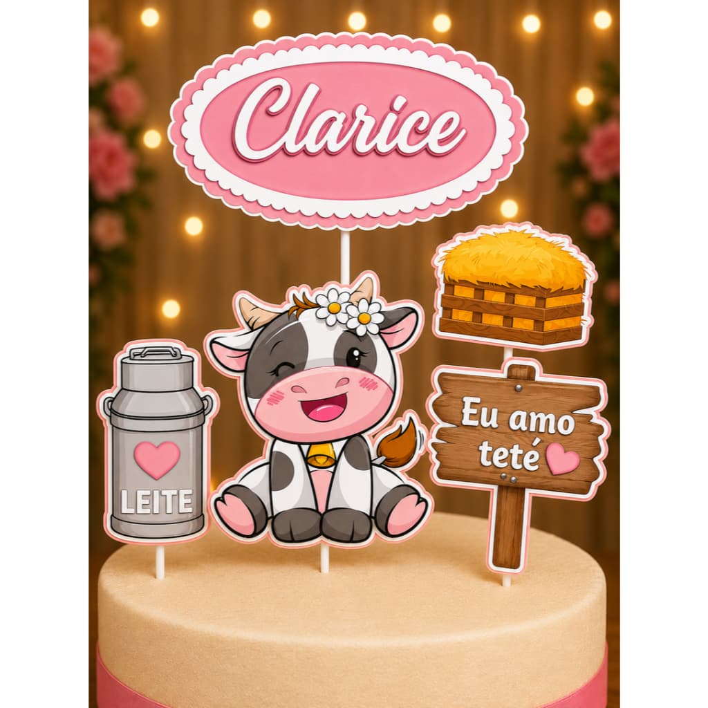 Topo de Bolo Topper Personalizado com Nome e Idade - Amo meu tete ENVIO RÁPIDO