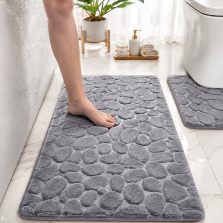 Tapete de Banho Absorvente de Água Para Banheiro Antiderrapante Pedra Cinza Lavável Secagem Rápida