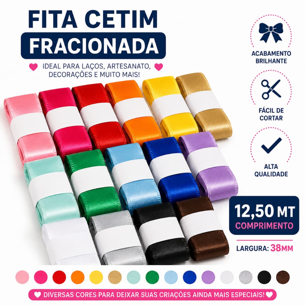 12,50 MT Fita de Cetim SIMPLES N°9 (38mm)