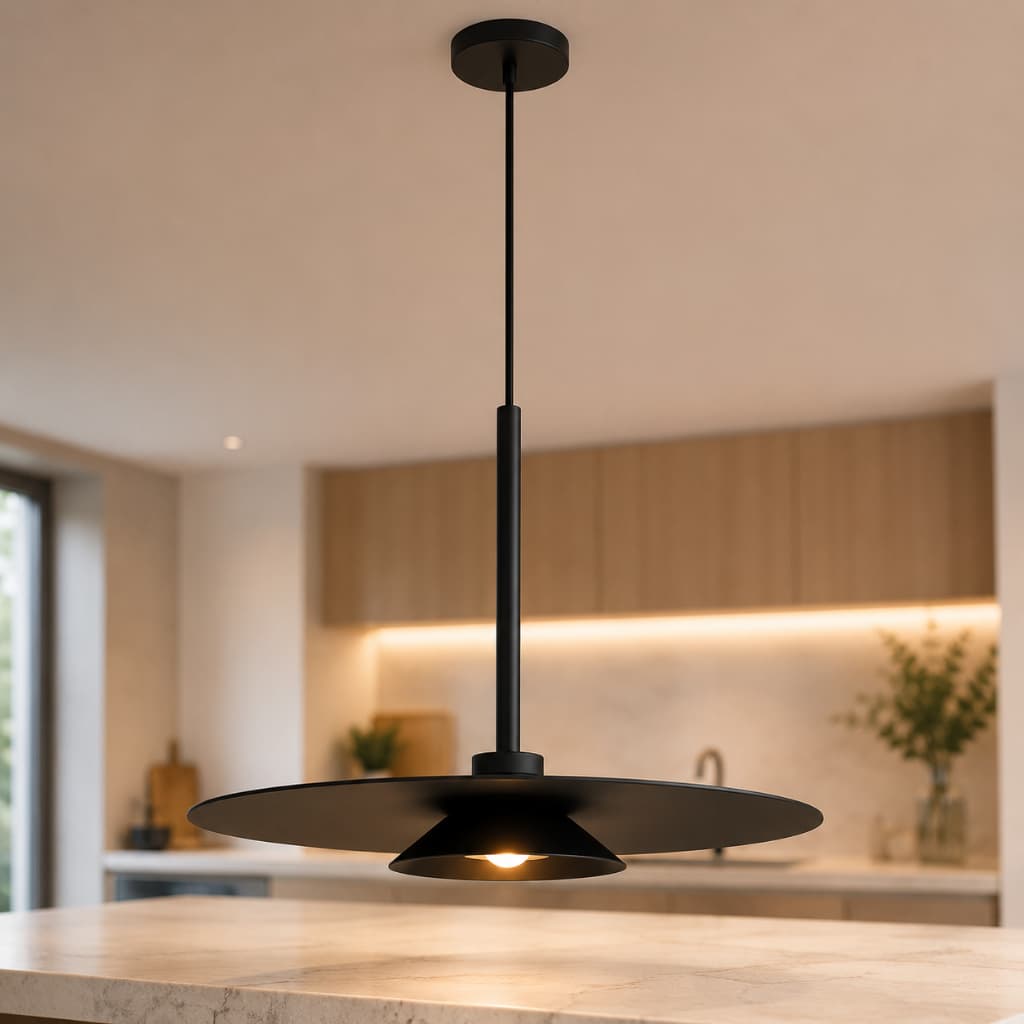 Pendente em Alumínio 60cm GU10 MR16 Moderno para Bancada Cozinha Gourmet Preto