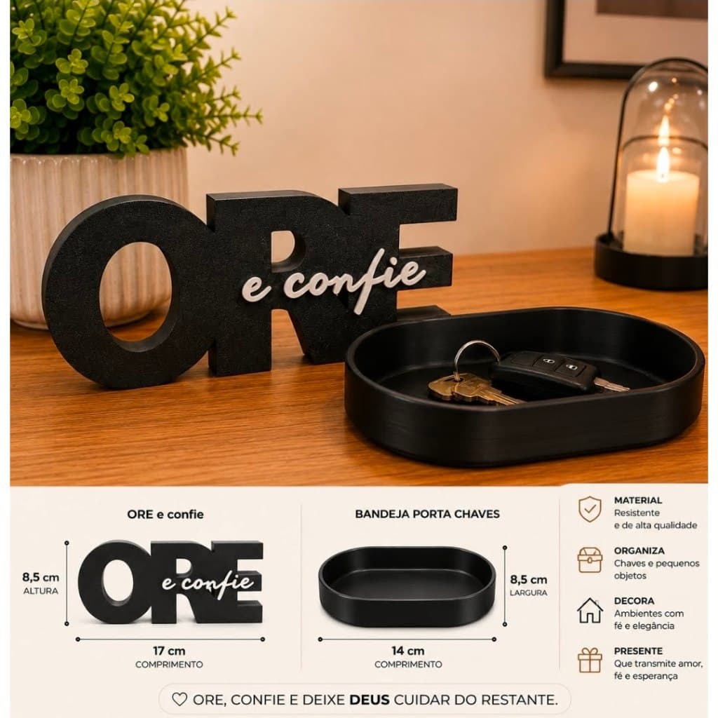 ✨ Kit Ore e Confie com Bandeja Porta Chaves Decoracao Religiosa Presente Cristao Fe Esperanca Organizador Elegante