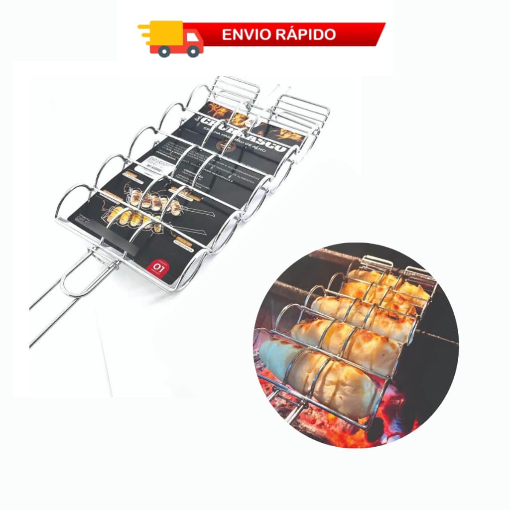 Grelha De Aço Inox Para Pão De Alho Milho Legumes Churrasqueira  Espeto Vegetariano