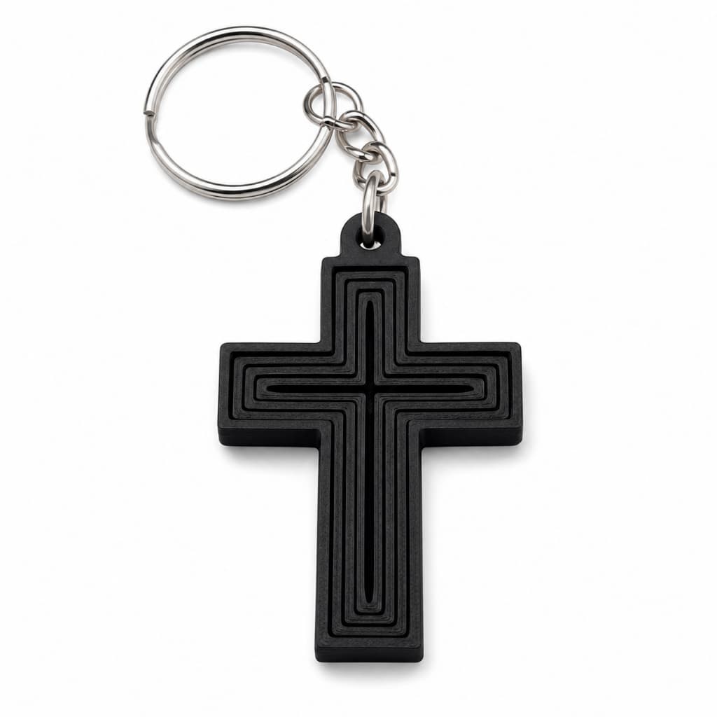 Chaveiro de Cruz Cristã Pequeno Articulado Religioso Evangélico cor Preto Branco Bege