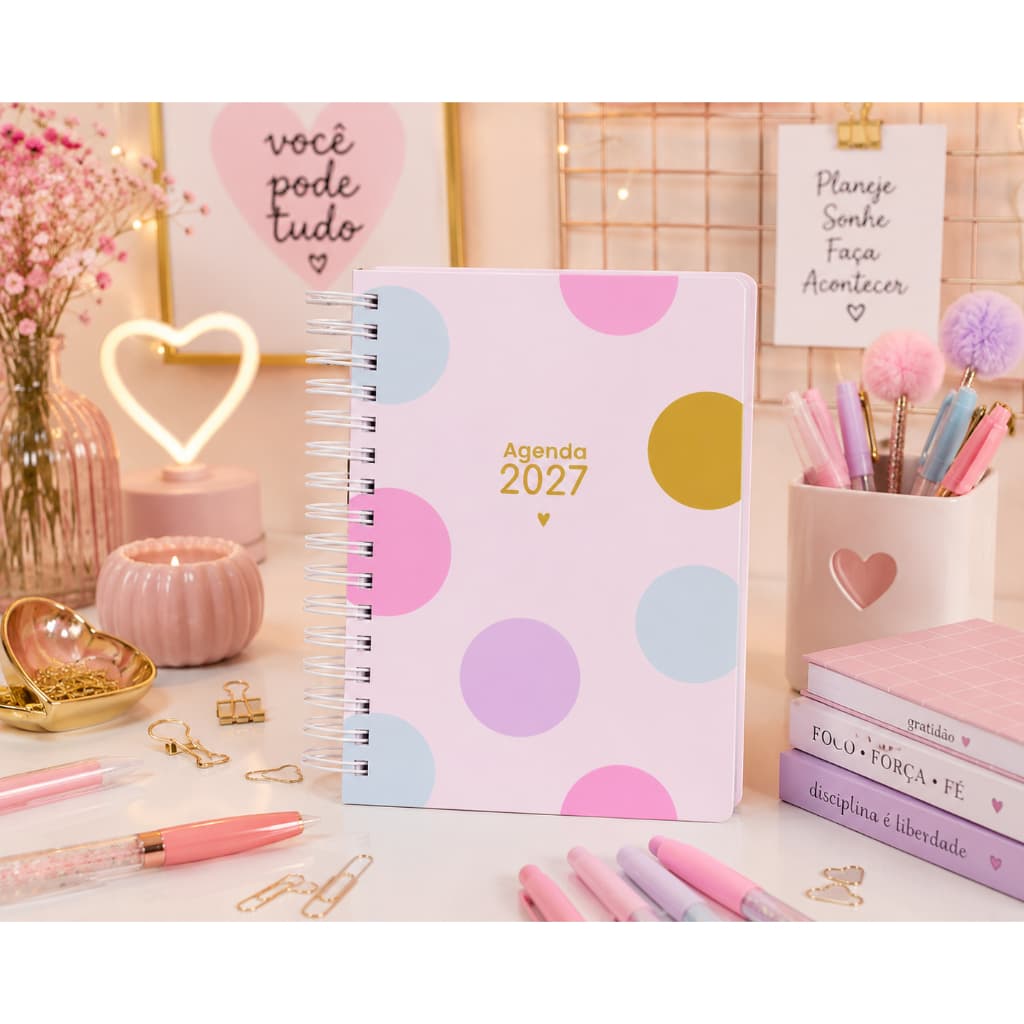 Agenda Fofa 2027 Personalizada A5 | Capa Dura Wire-o | Com Elástico e Bolso Interno | Planner Diário Feminino