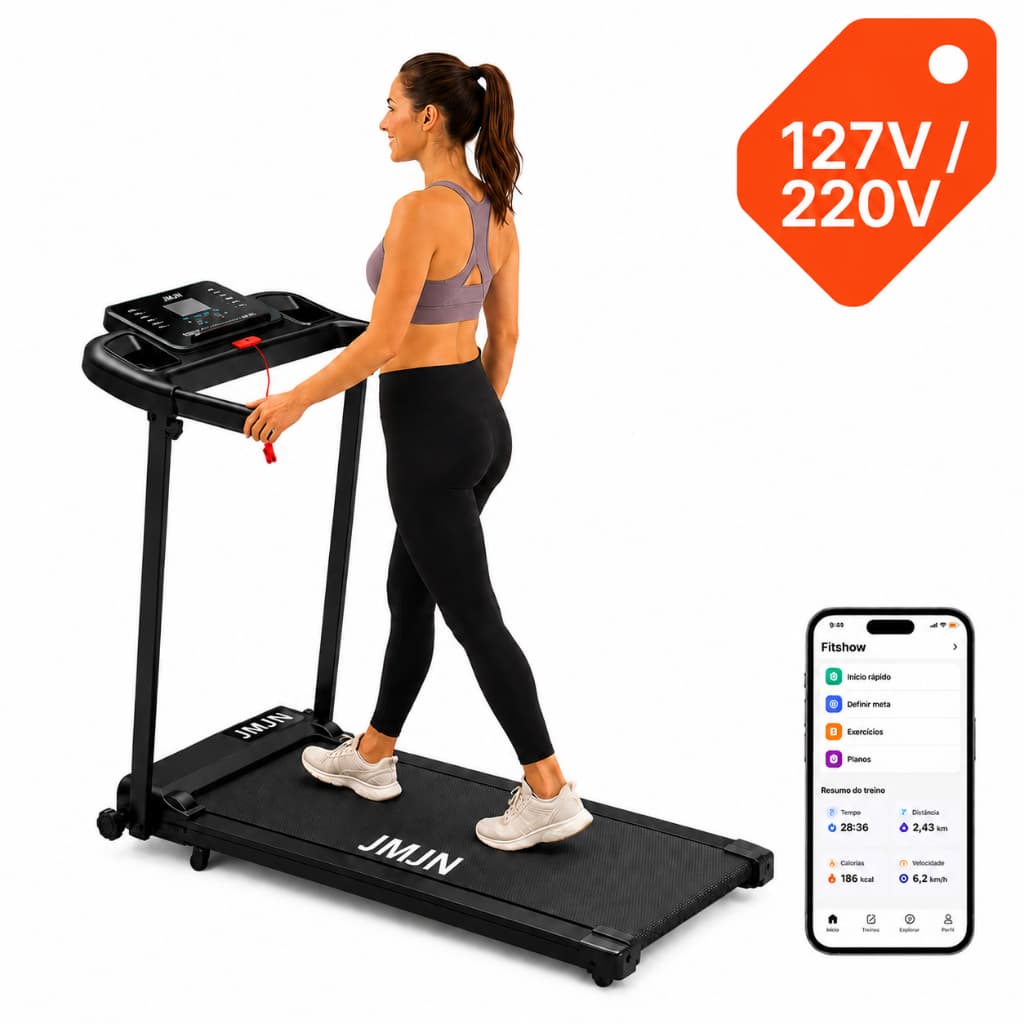 Esteira Elétrica Ergométrica para Casa 3.0HP Dobrável 12km/h Silenciosa Painel LED 120kg