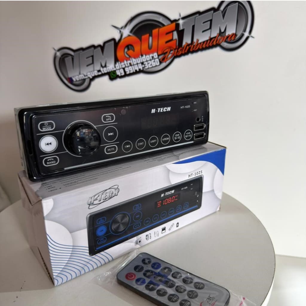 Rádio Som Automotivo H-Tech 1025  Mp3 Player 1 Din Bluetooth 2 USB Aux Pen Drive Cartão SD FM Rádio Som Universal
