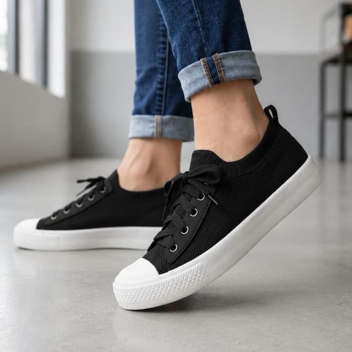 Tênis Meia Feminino Flexível Casual Calce fácil Confortável PRETO