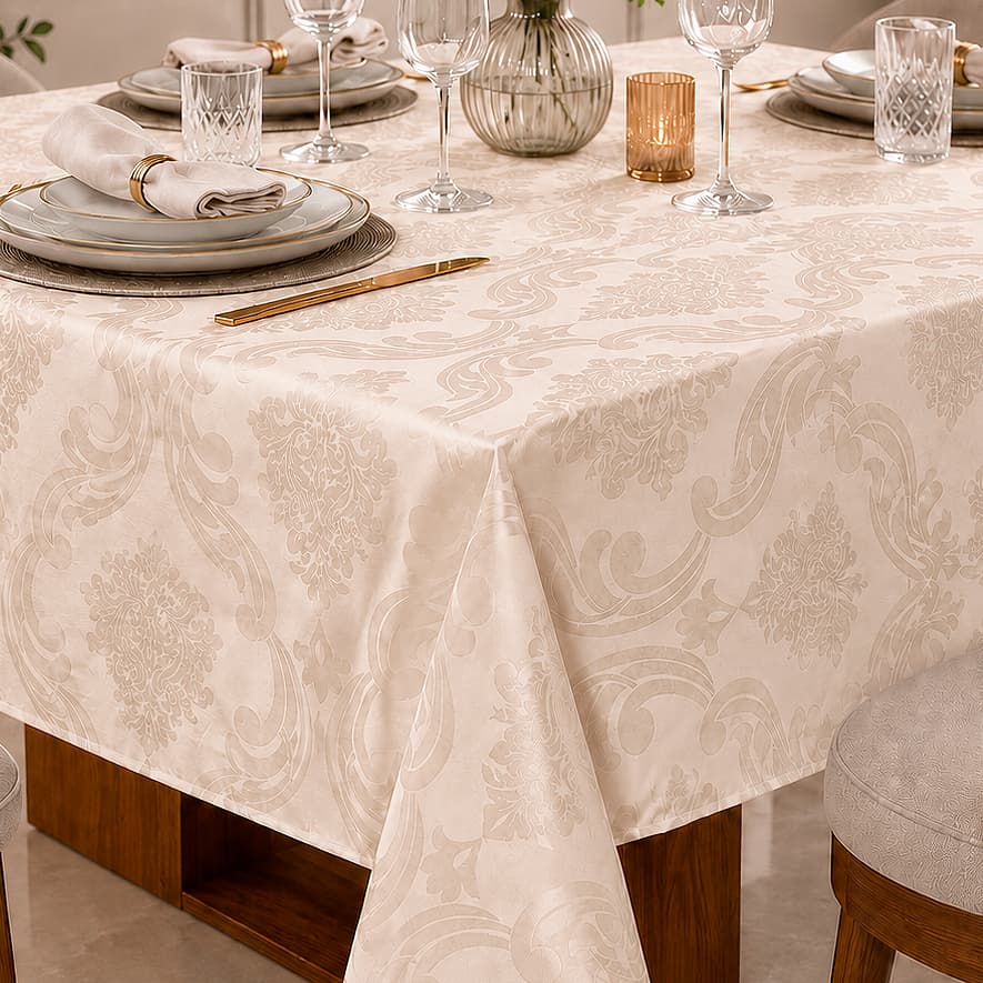 Toalha de Mesa Luxo Jacquard 6 e 4 Lugares Jantar Mesa Posta Decoração