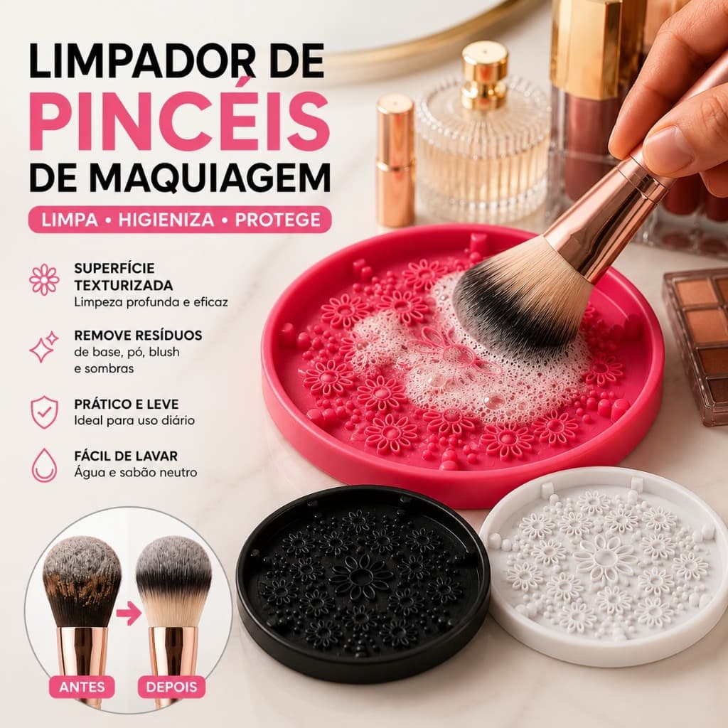 Limpador de Pincéis de Maquiagem Compacto Higienizador Escova de Limpeza