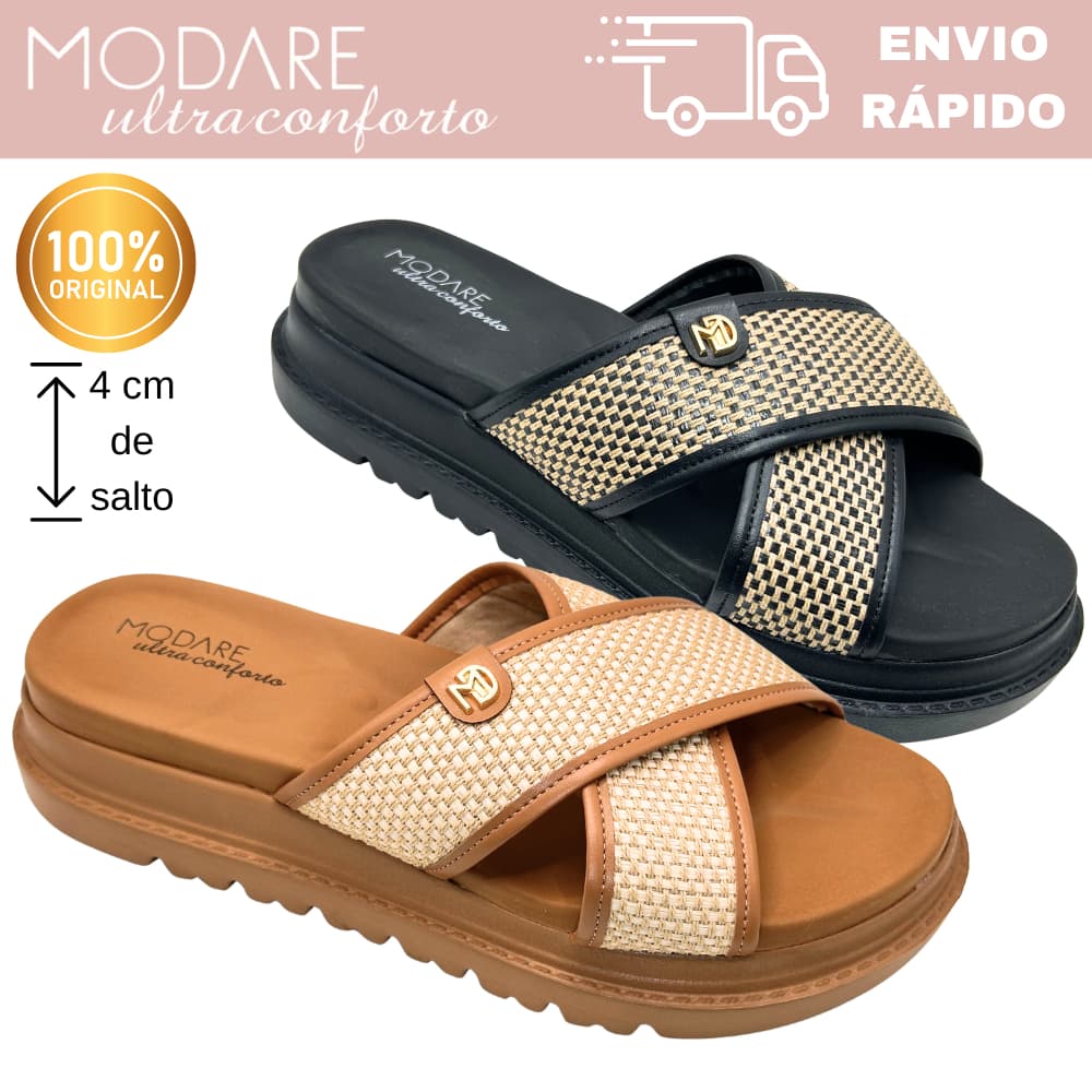 Tamanco Flatform Modare 7200.108 4cm com Tiras Cruzadas, Palmilha Confortável, Solado Antiderrapante