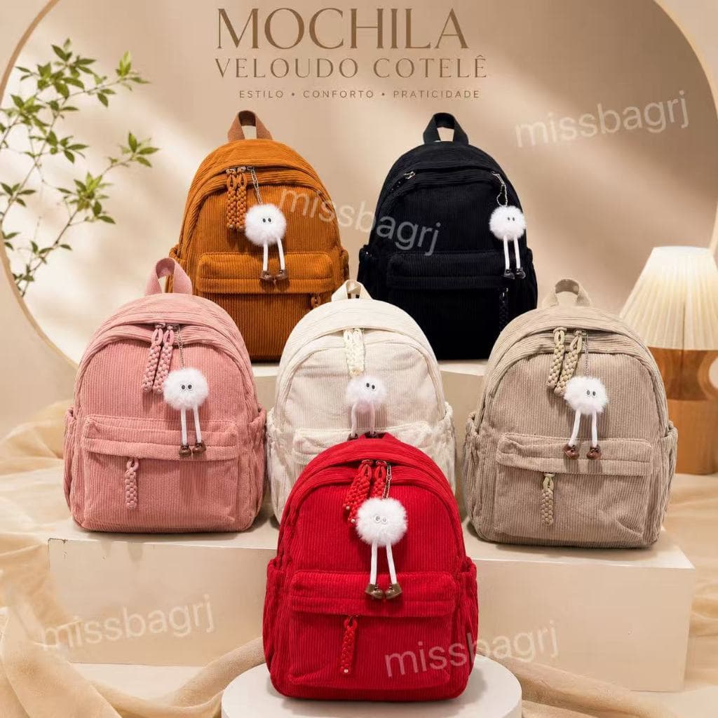 Mochila Com CHAVEIRO, pequena feminina de veludo cotelê, ,bolsa de viagem para estudantes(1048*VV9)M)