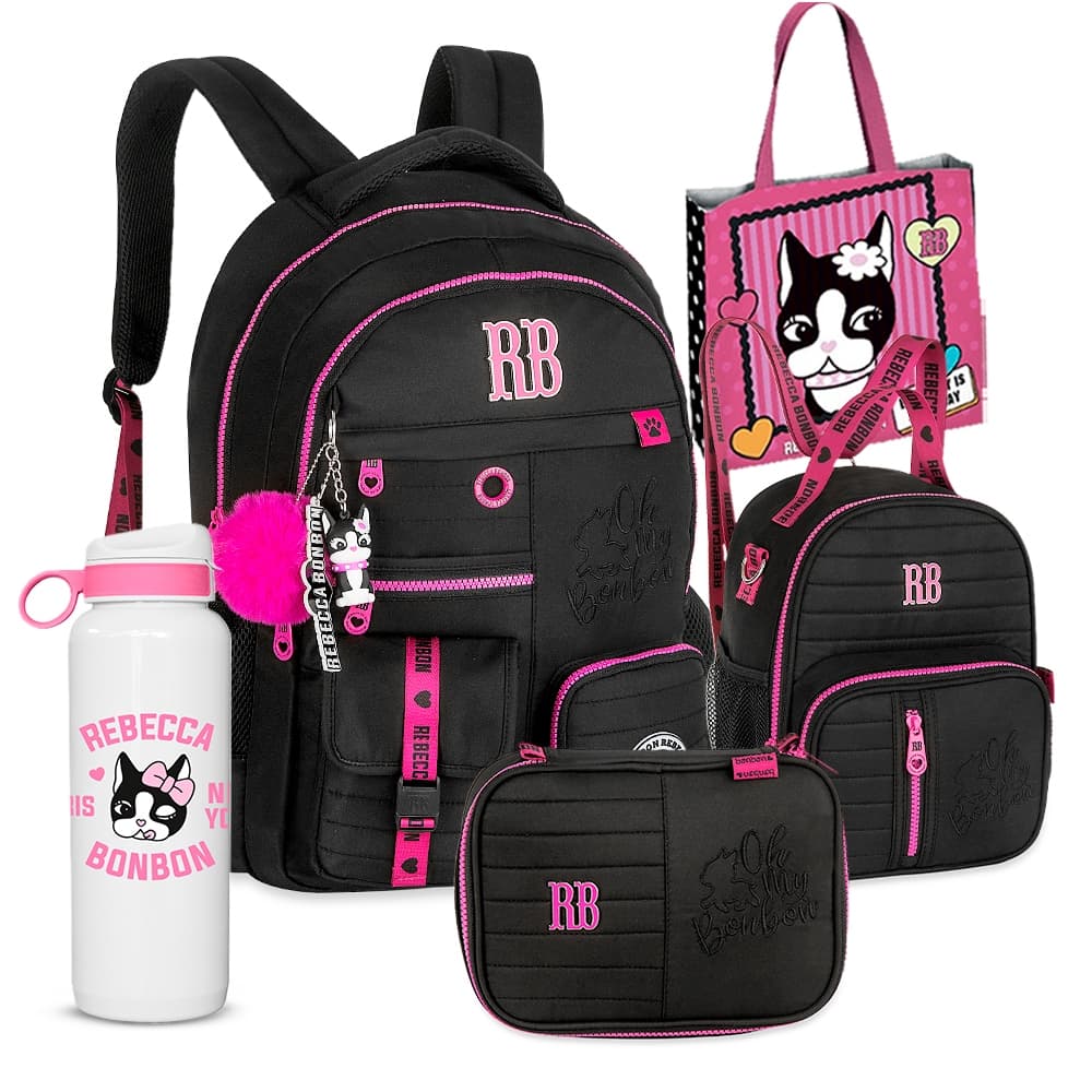 Kit Mochila Escolar Bolsinha Removível RB Rebecca Bonbon Estojo Box Lancheira Térmica 2026