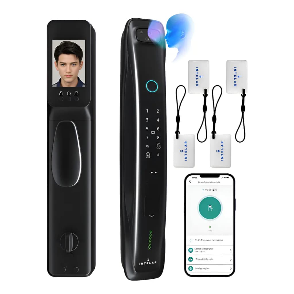 Fechadura Digital Reconhecimento Facial 3d Tela Lcd Camera Wi-Fi Tuya Intelar X3