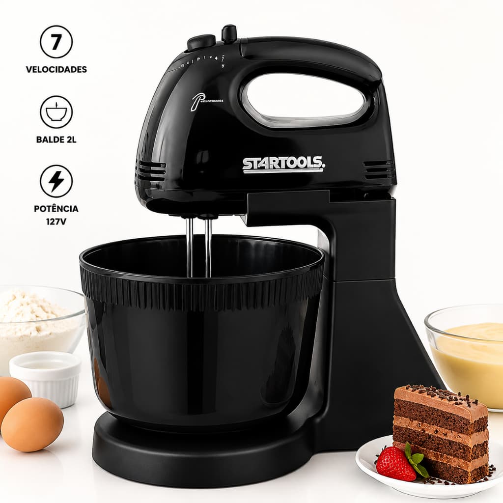 Batedeira Massas Bolos e Confeitaria Startools Planetária  127V 2L  Potente Multifuncional Para  uso Profissional