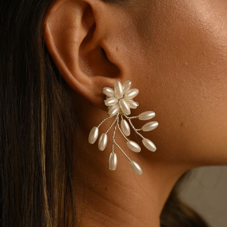 Brinco Noiva Pérola Delicado para Casamento Handmade Artesanal Acessório de Luxo Elegante Festa Cerimônia