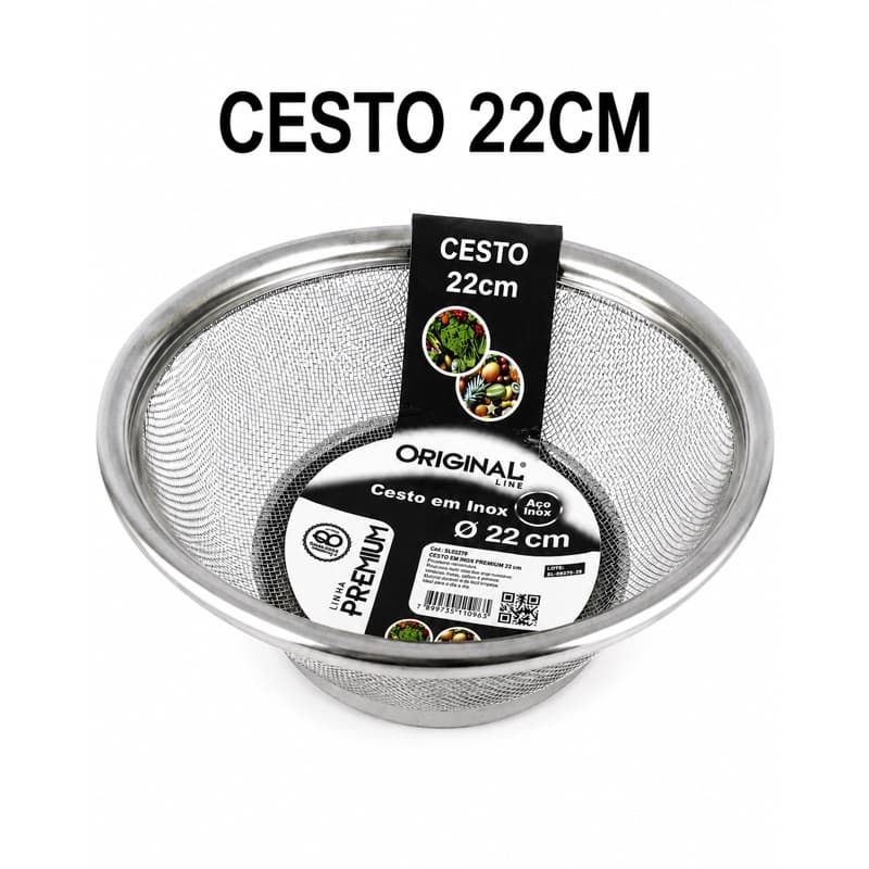 Cesta Cesto Escorredor Inox 22cm e 28cm Multiuso Para Lavar Alimentos Frutas Legumes Arroz Massas Original