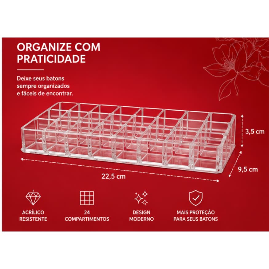 Organizador Porta batom acrilico 45 divisões Organizador Porta Batons em Acrílico – Praticidade e Elegância