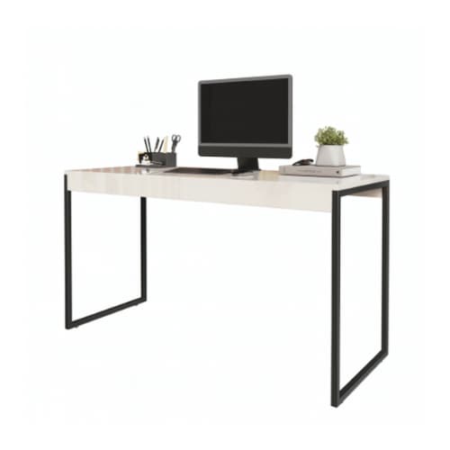 Mesa Escrivaninha Industrial 90cm Home Office Para Escritorio Cor Off White