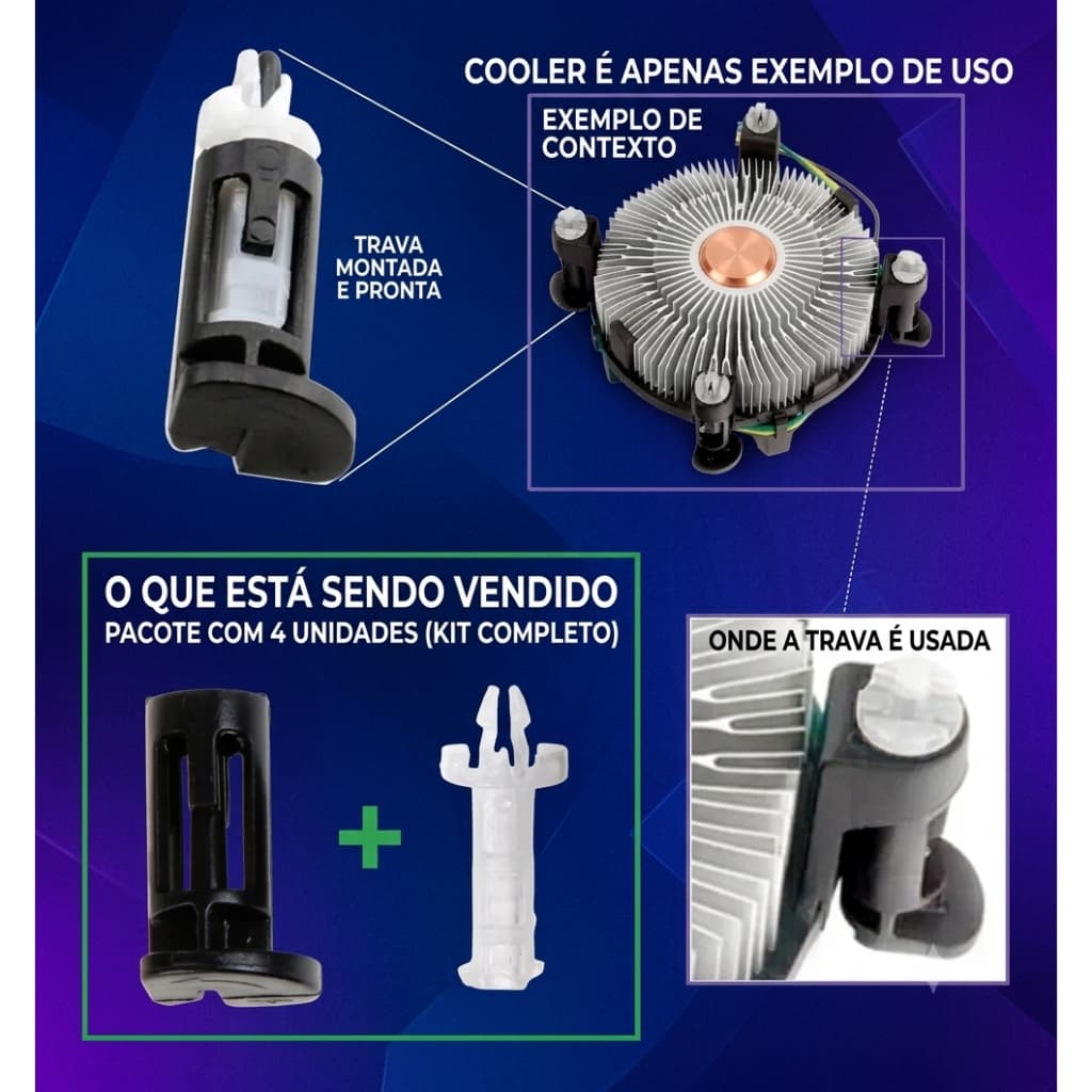 Trava Pino Para Cooler Intel Socket Lga Modelos 775 | 1150 | 1155 | 1156 Kits Com 4 Peças NOVOS