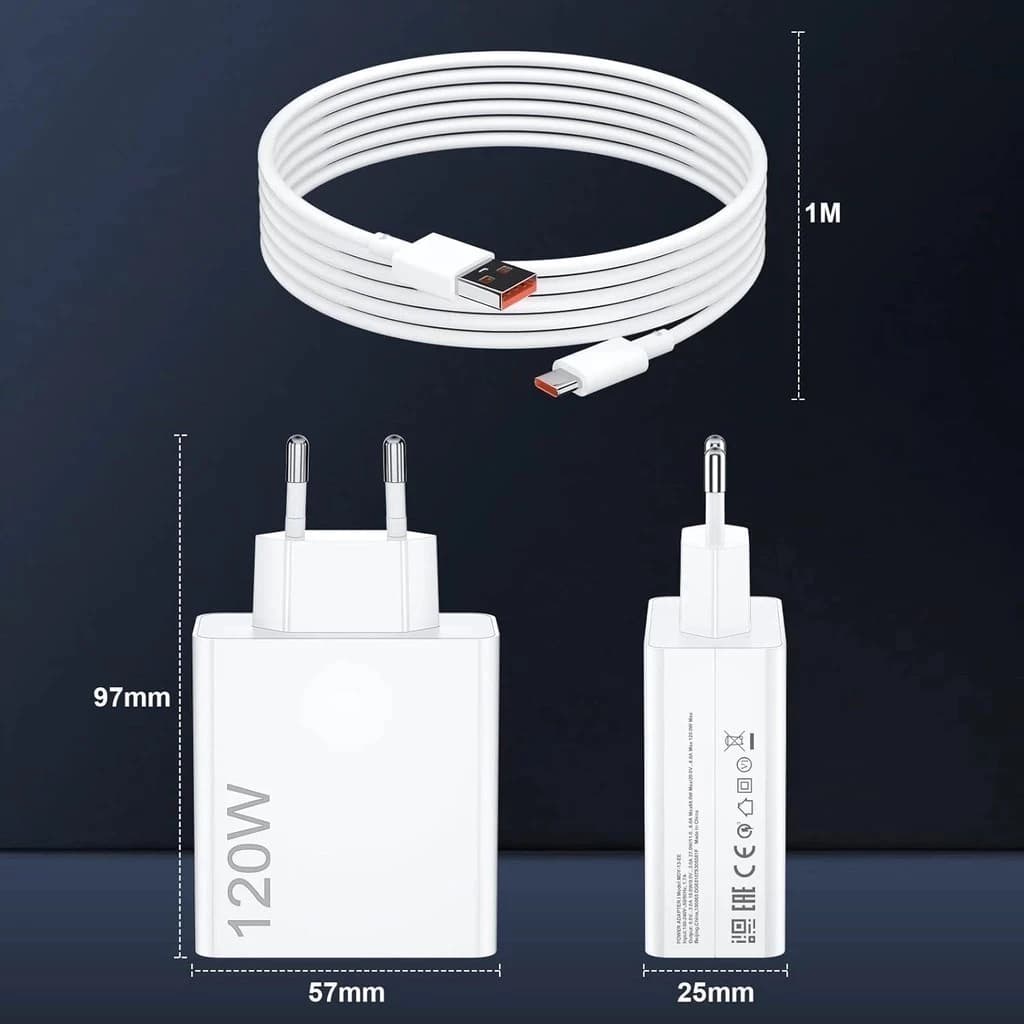 Carregador 120W Completo Turbo Cabo USB + TIPO C