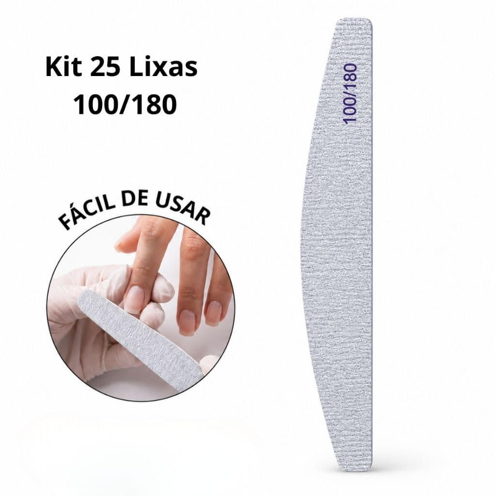 Kit com 25 Lixa de Unha Bumerangue Lavável 100/180 Boomerang Alongamento Gel Fibra
