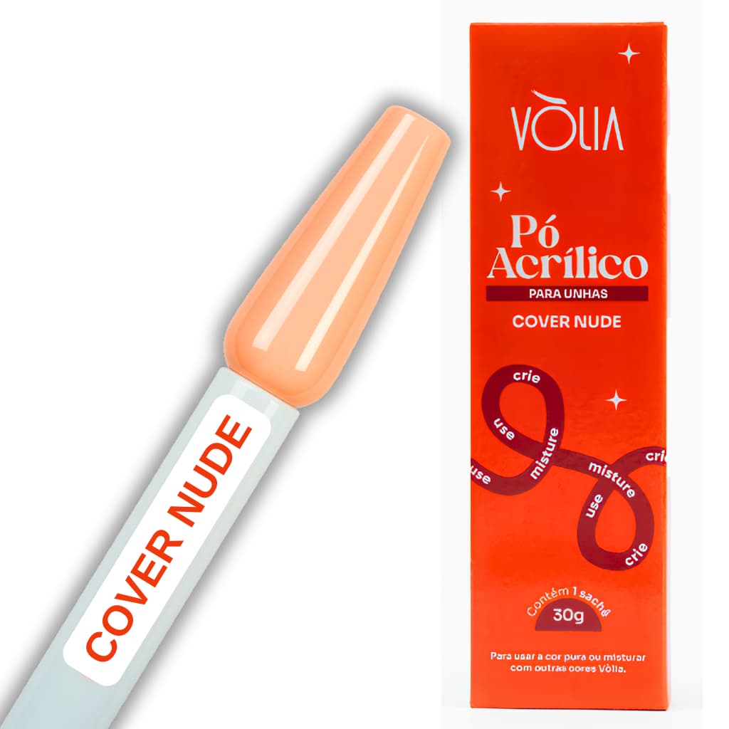 Pó Acrílico Cover Nude Vòlia 30g para Alongamento de Unhas Acrílicas Alta Cobertura Profissional