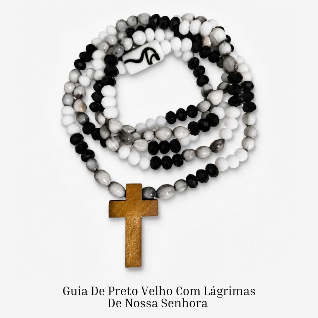 Guia De Preto Velho Com Lágrimas De Nossa Senhora Cristal Murano Lisa 8mm Com Firma Umbanda 60cm