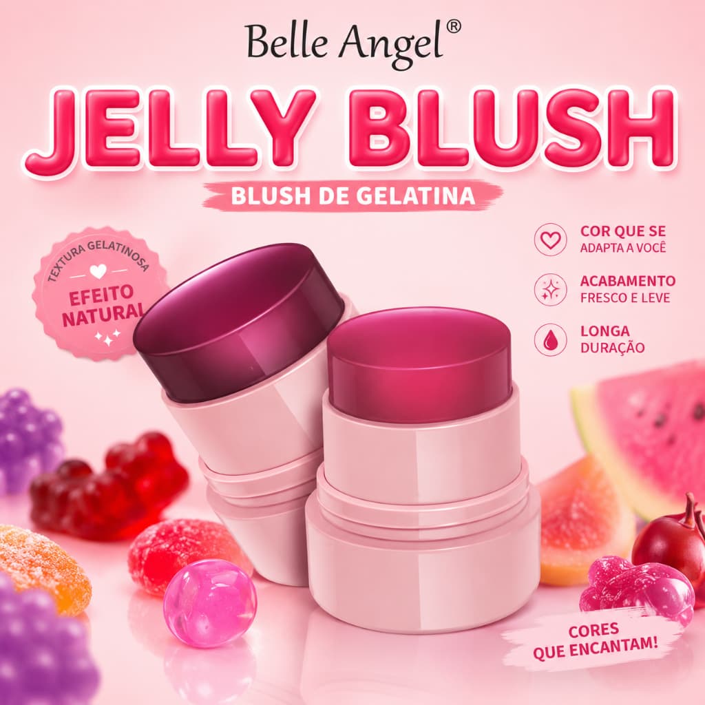 Blush Jelly Belle Angel Blush de Gelatina Stick Efeito Natural Longa Duração Maquiagem Facial