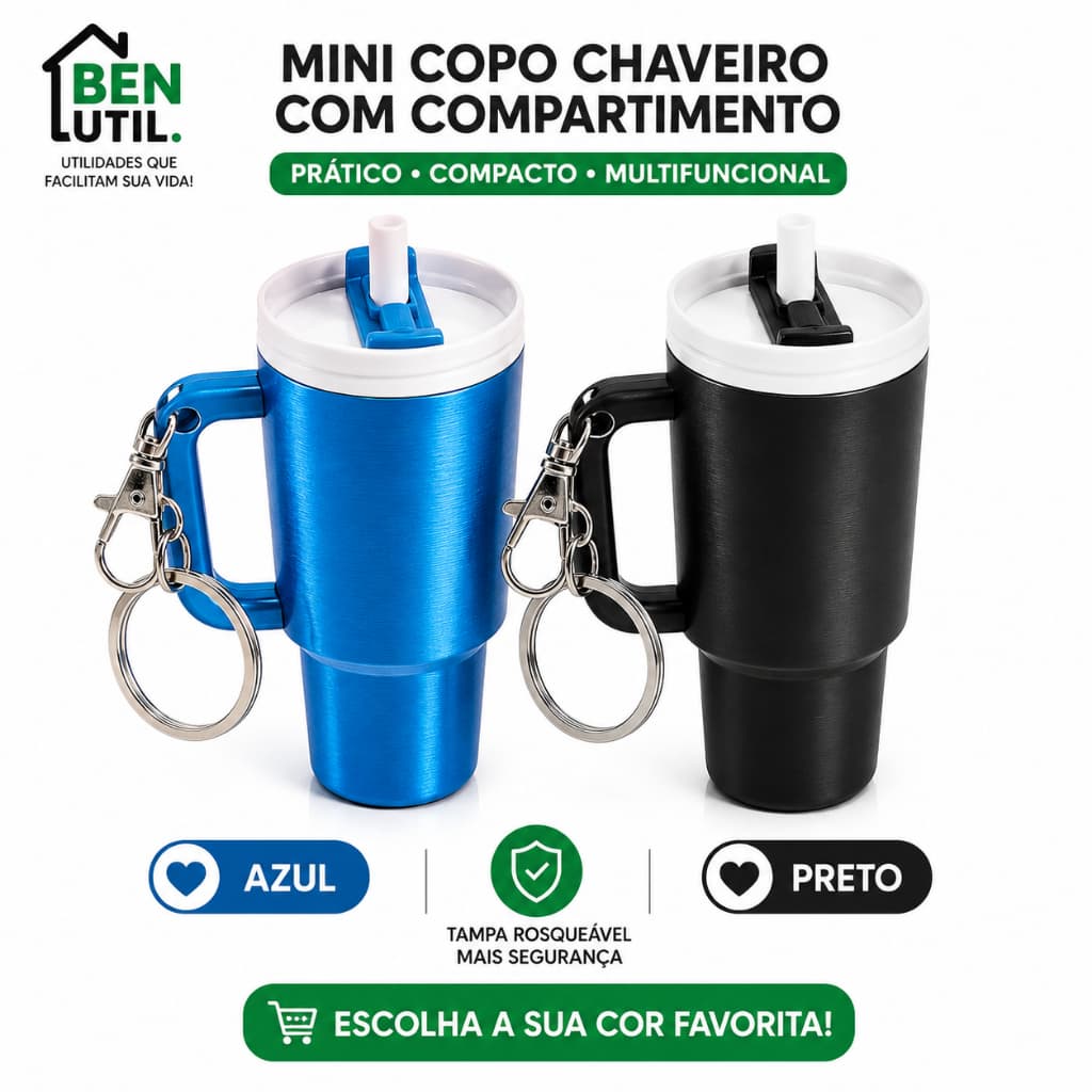 Porta Batom Mini Copo Térmico Chaveiro Porta Objetos com Compartimento  Dinheiro e Remédios Organizador Portátil