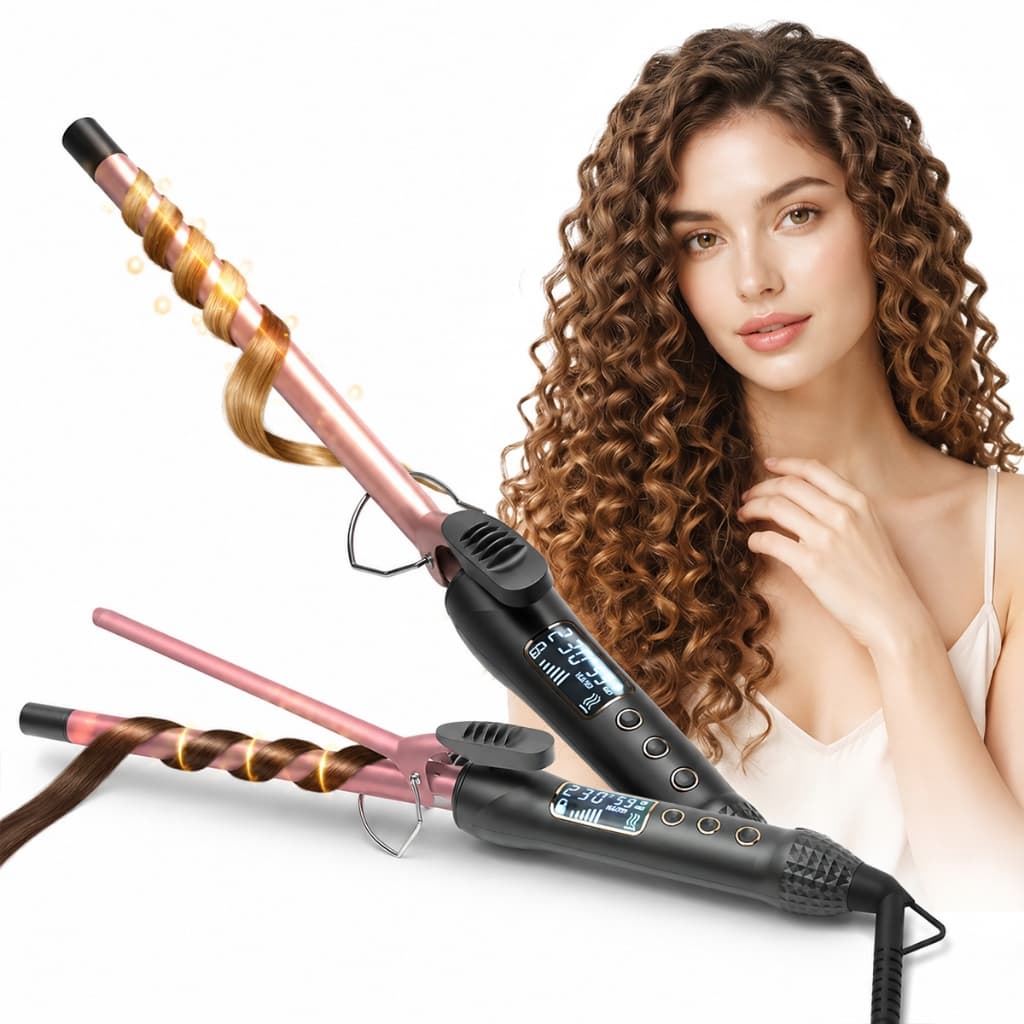 Modelador de Cabelo 9mm Rosa LCD Bivolt 360°
