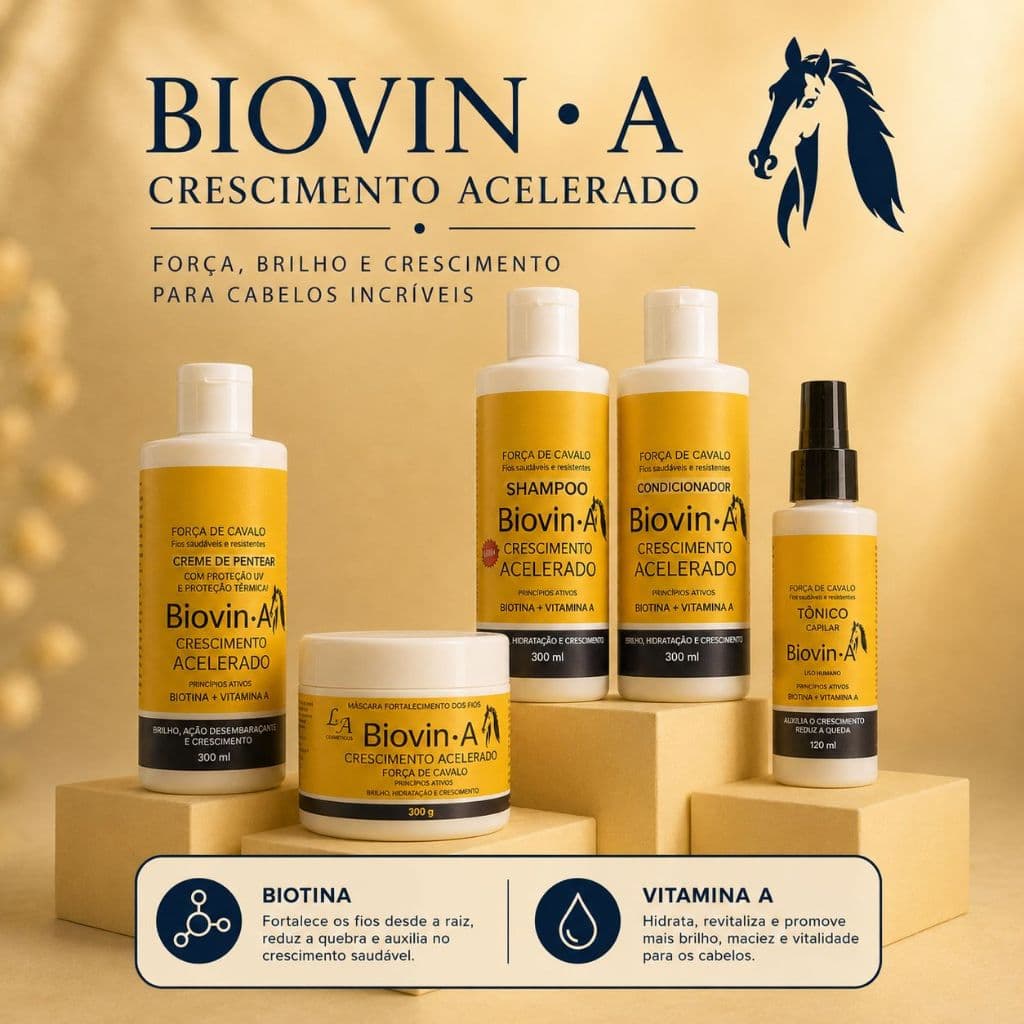 Kit crescimento capilar Biovin A / Shampoo + Condicionador + Creme de pentear + Mascara + Tônico