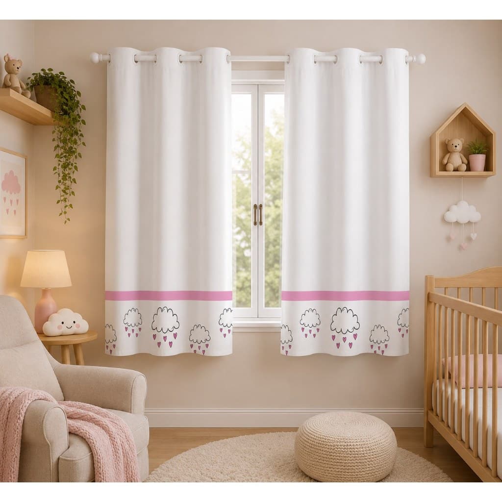 Cortina Infantil Sublimada Com Barrado De Ilhós Quarto Do Bebê 2,00x1,50m Menino e Menina Estampado