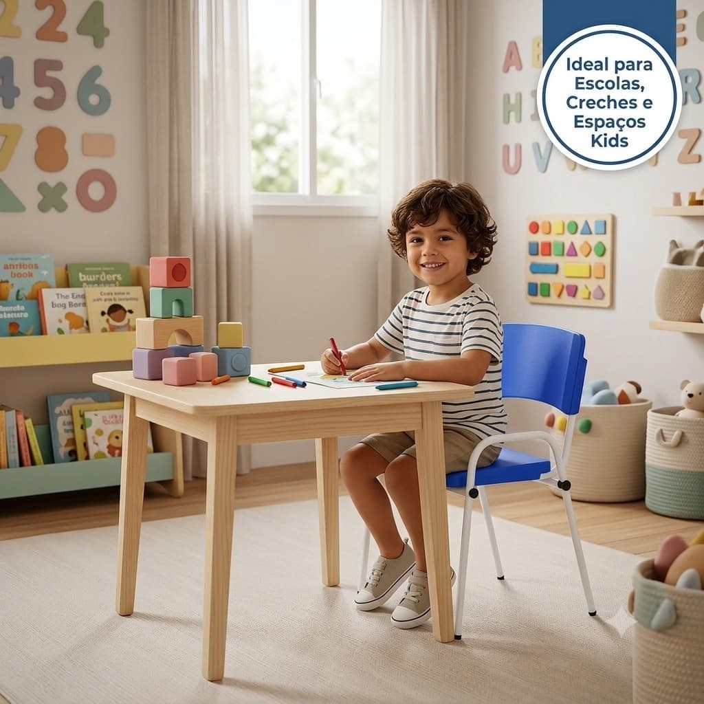 Cadeira Infantil Escolar Empilhável com Braços em Aço e Assento Anatômico até 50kg