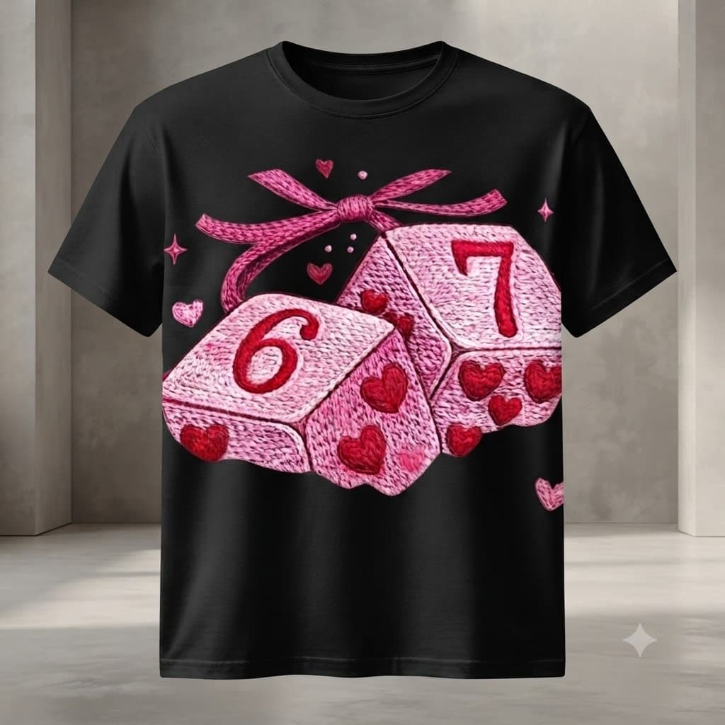Camiseta Estampada Lucky Dice com Dados do Amor – Estilo Retrô, Fofo e Casual Unissex