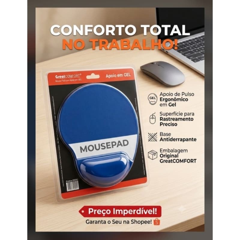 Mousepad Ergonômico com Apoio em Gel