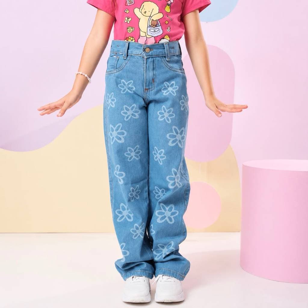 Calça Wide Leg Flor Jeans Infantil Juvenil Menina