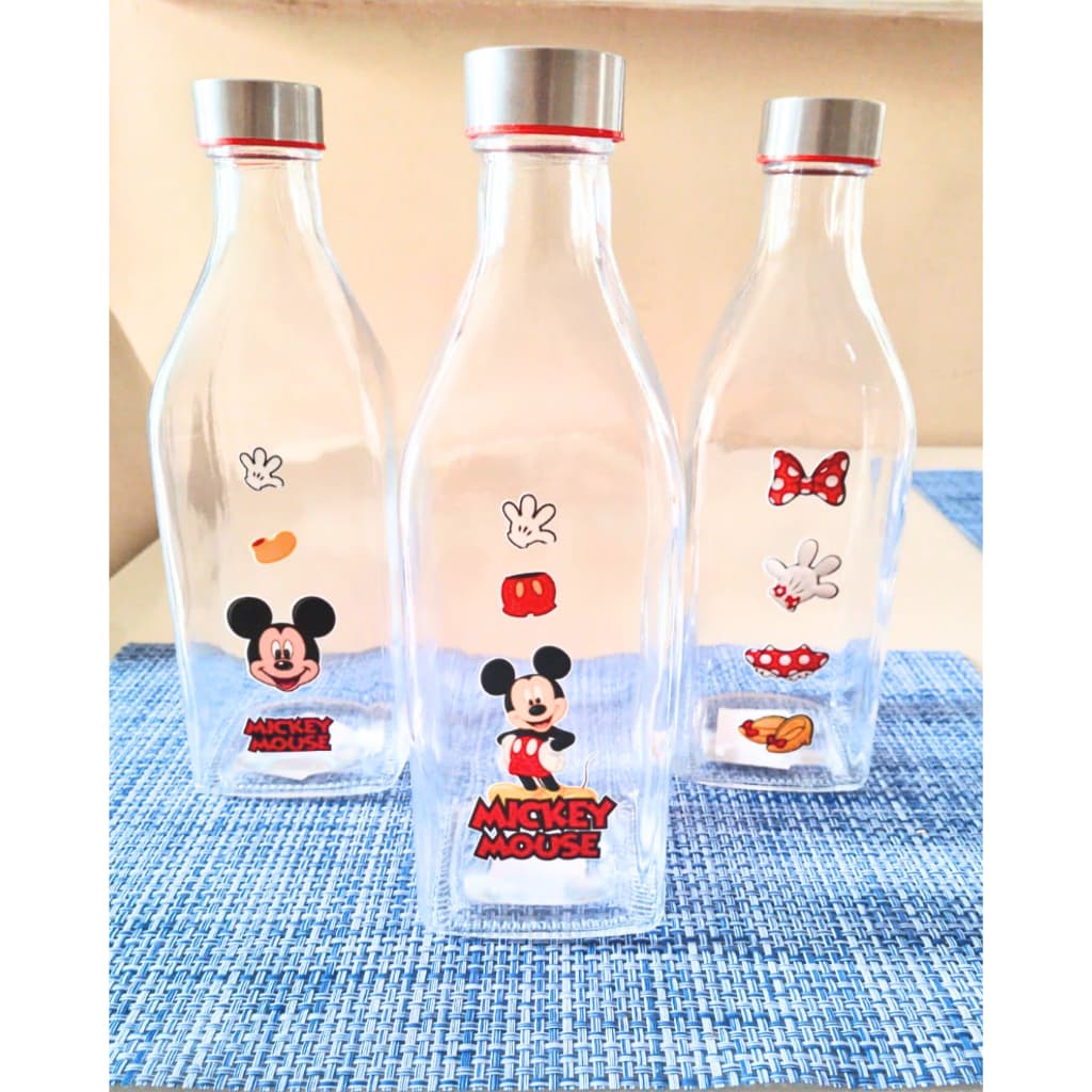 Garrafa de Vidro Disney Personagens Com Tampa Inox 1 Litro Para Água Suco Chá ou Decoração | Tampa Vedação Reutilizável