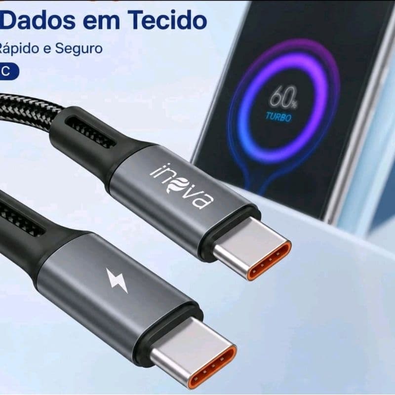 Inova Cabo de Dados em Tecido USB-CRápido e Seguro para Transferência de
Dados e Carregamento Turbo 60W