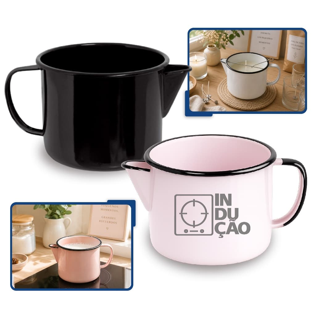Caneca Leiteira Com Bico Esmaltada Fogão Indução - Elétrico - Fogão a Lenha Original