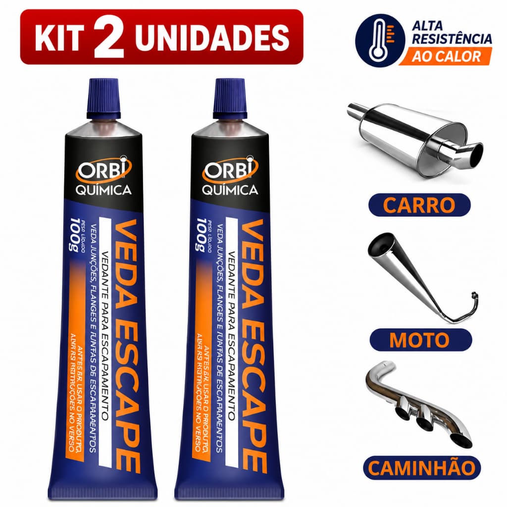 Kit 2 Cola Adesivo Veda Escapamento de Alta Temperatura Carro Moto Caminhão